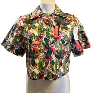 Cristiano Burani tropical flamingo crop shirt/Made in Italy